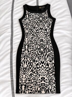 Kardashian Kollection Black & Cream Animal-Print Midi Sheath Dress